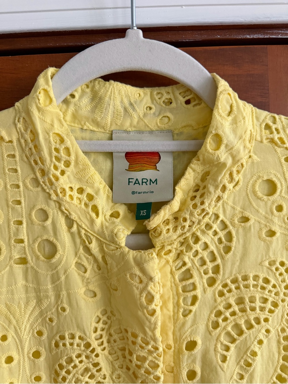 FARM Rio Lemon Eyelet Cotton Top